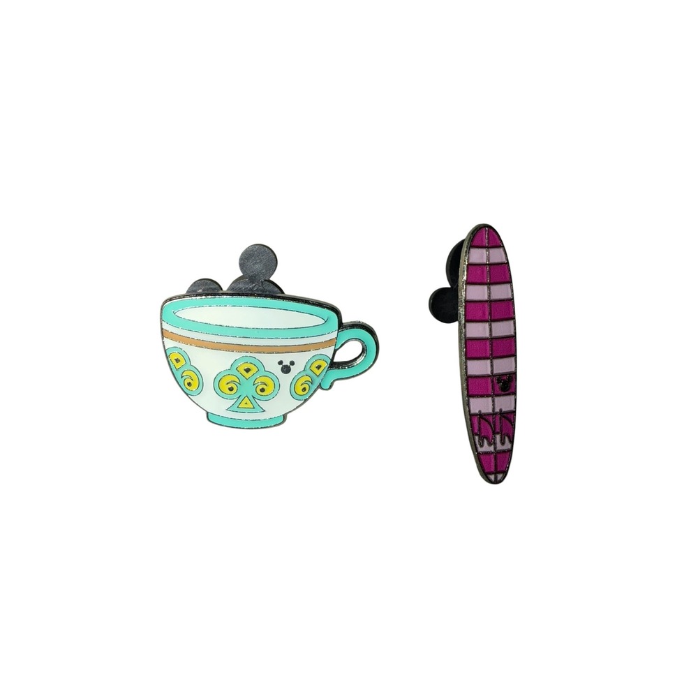 Disney Hidden Mickey Alice in Wonderland Mad Tea Party & Cheshire Cat Pin Lot